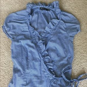 The Limited Ruffle Seersucker Pattern Blouse